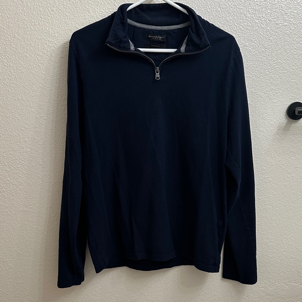 Banana Republic Men's Dark Blue Zip-Up Sweater